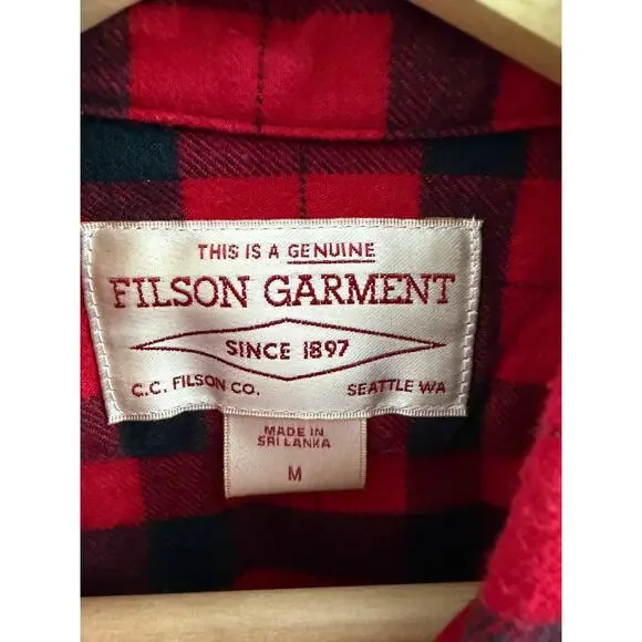 Filson Alaskan Guide Shirt Red Black Buffalo Check Brushed Cotton Shirt Medium